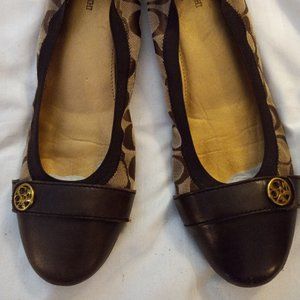 Coach Ballet Flats, Size 9.5B With Signature Canvas and Gold Tone Coach Button